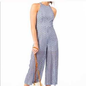 Navy and white jumpsuit